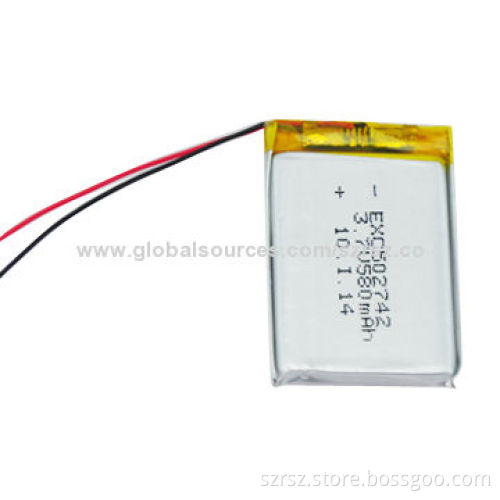 Lithium Polymer Batteries with 3.7V Voltage, 580mAh Capacity